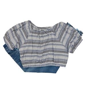 NWT Madewell Tranquil Blue Stripe Jacquard Keyhole Crop Top